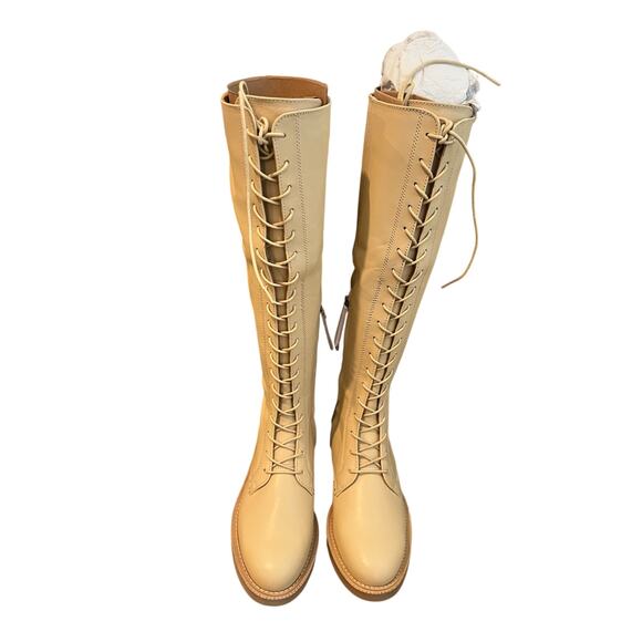 Sam Edelman “Nance “ Tall Lace Up Cream Eggshell Leather Boots Size 6.5 NIB - Picture 3 of 3